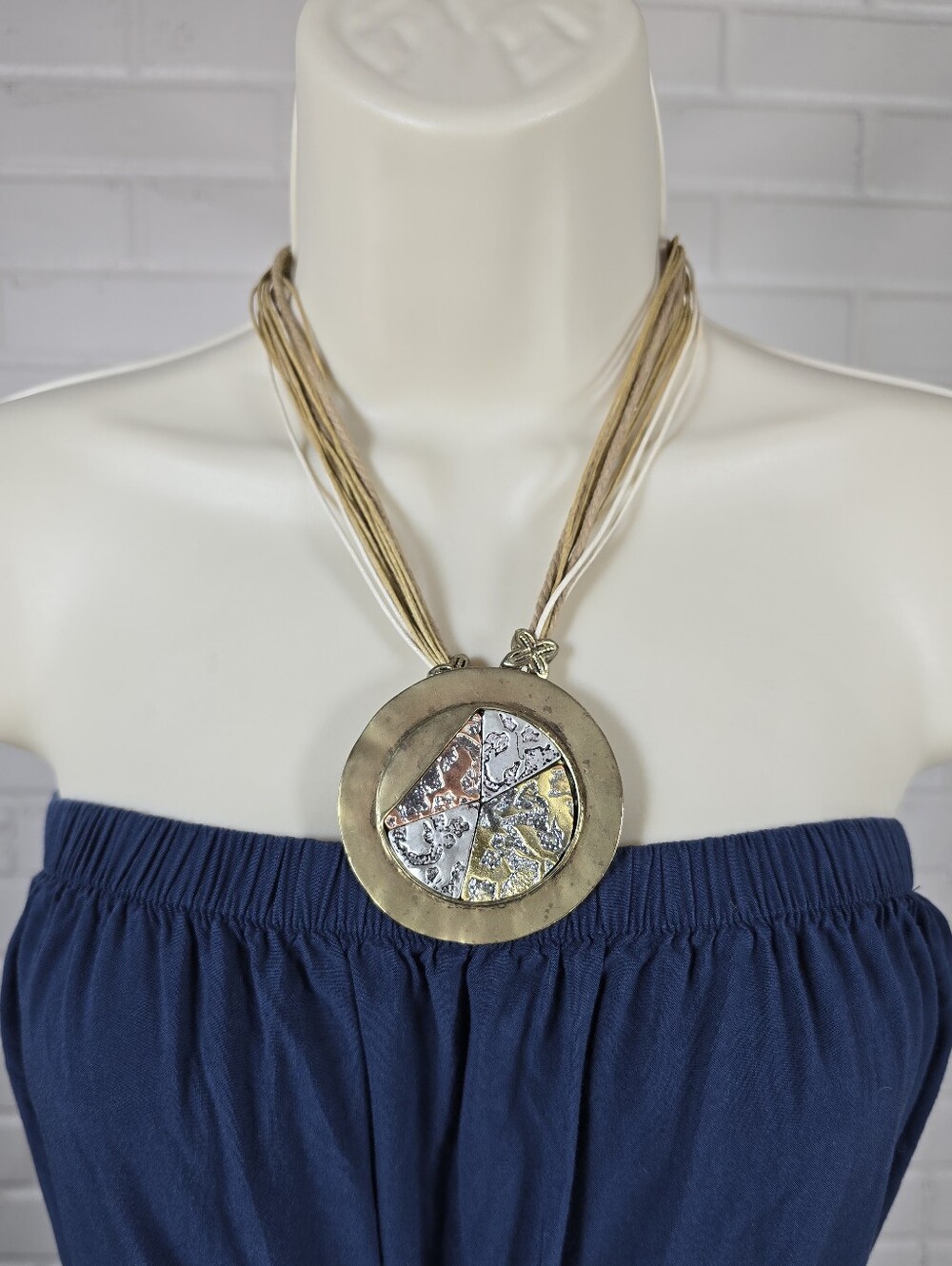 Chicos Gold Tone Mixed Metal Round Pendant Necklace